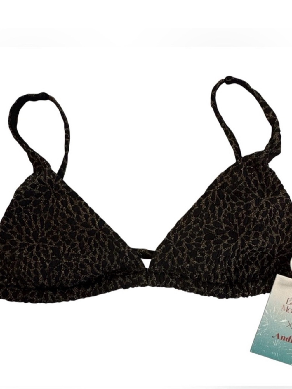 Andie Black Metallic Lace Triangle Bikini Top